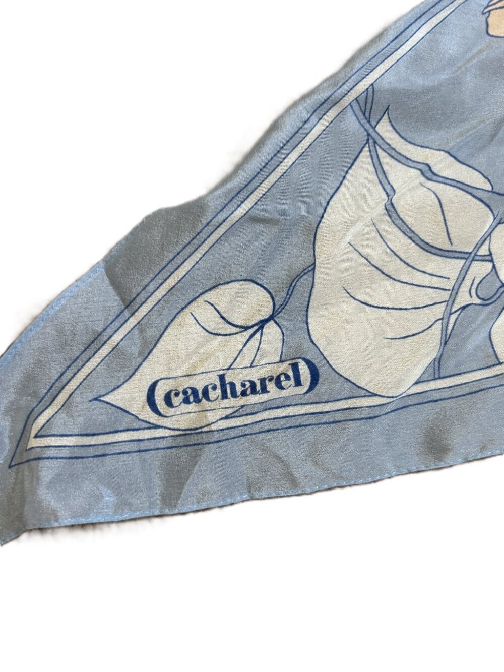 Cacharel Vintage Silk Blend Floral Blue Scarf 70's - Picture 3 of 5